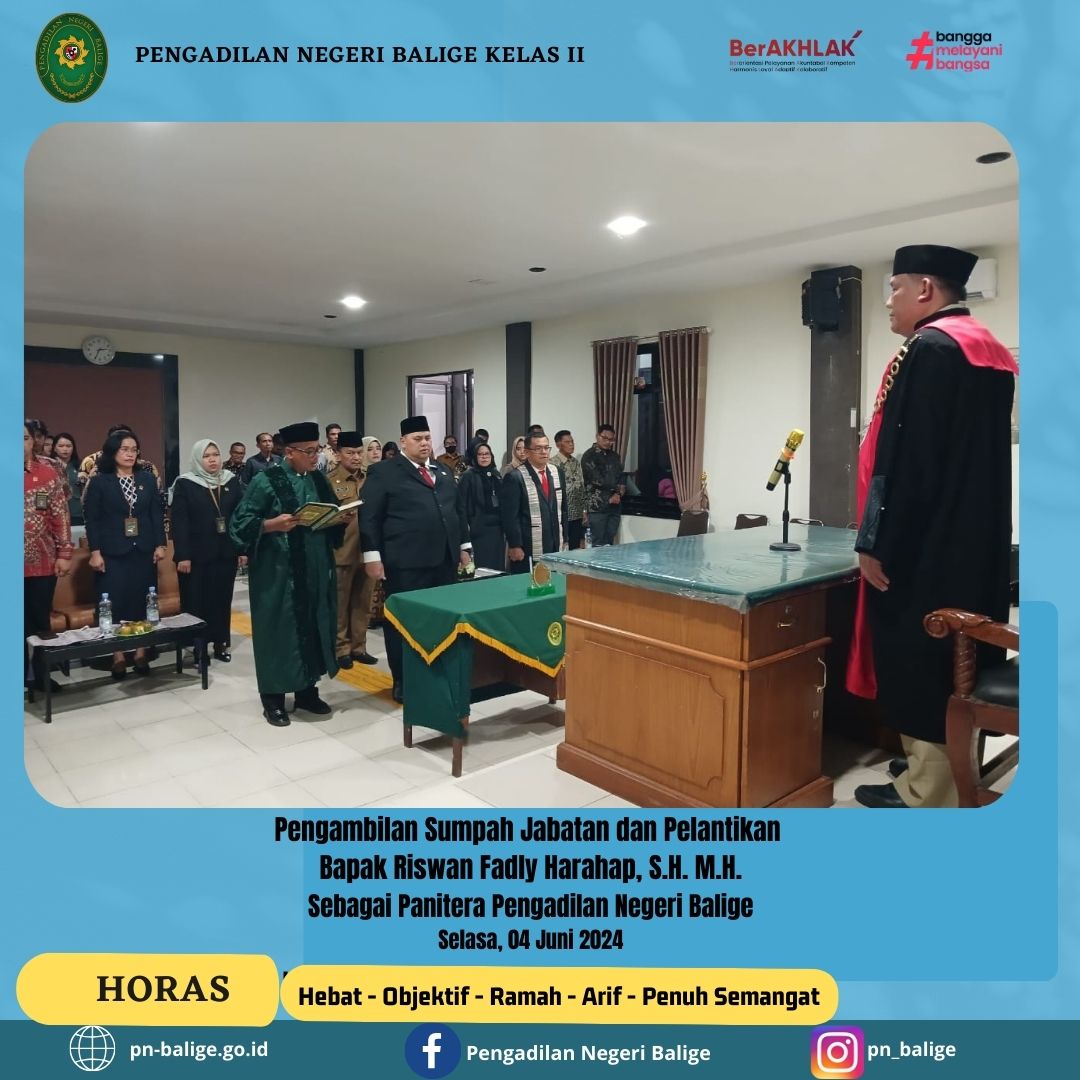 PENGAMBILAN SUMPAH DAN PELANTIKAN PANITERA PENGADILAN NEGERI BALIGE
